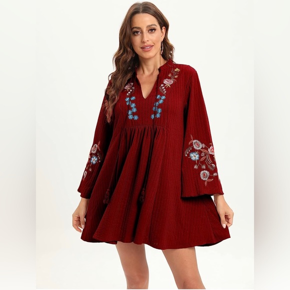 Tiptupu women’s Velvet V neck Long sleeve shift mini dress not new normal wear - Picture 3 of 14